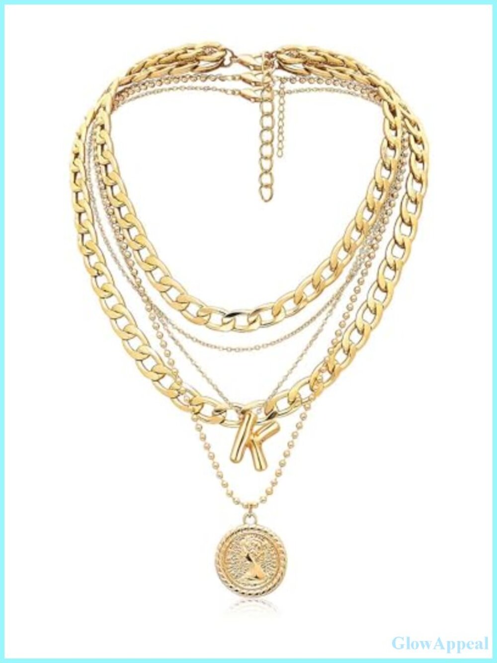 Layered Coin Pendant Necklace Set Alloy 3pc Chunky Choker Chain
